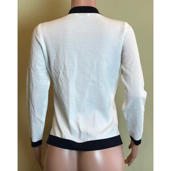 Exclusively Misook Cardigan Sweater Size PS White Navy Blue Trim Gold Buttons - Picture 6 of 9